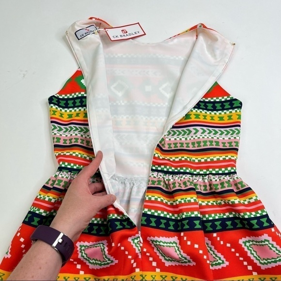NEW CK Bradley Darden Pockets Egypt Multi Aztec Tie Fit & Flare Cocktail Dress - Picture 10 of 16